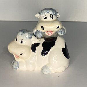 Vintage Cuddle Cow white and Black  Salt and Pepper Shakers
